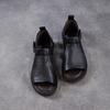 Johnature Retro Genuine Leather Peep Toe Flat Sandals Versatile Casual Soft Soled Beach Shoes