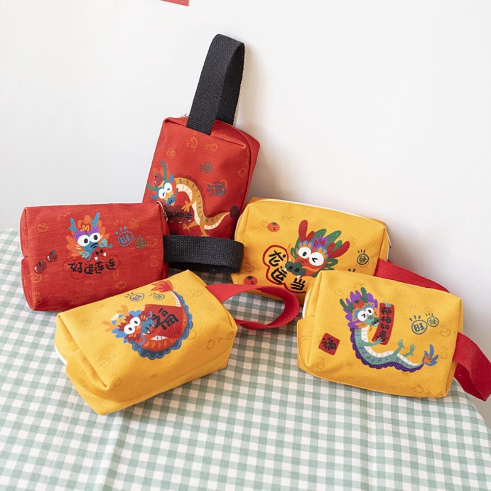 

Large Capacity Cartoon Coin Purse Handheld Canvas Handbag Sweet New Year Handbag Outdoor E
