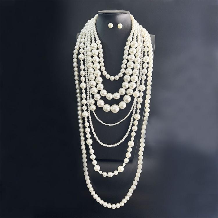 Modern Round Pearls With Ring Chain Layering Necklace Earrings Gift Pack Evening Wear Stone Accessories For Her