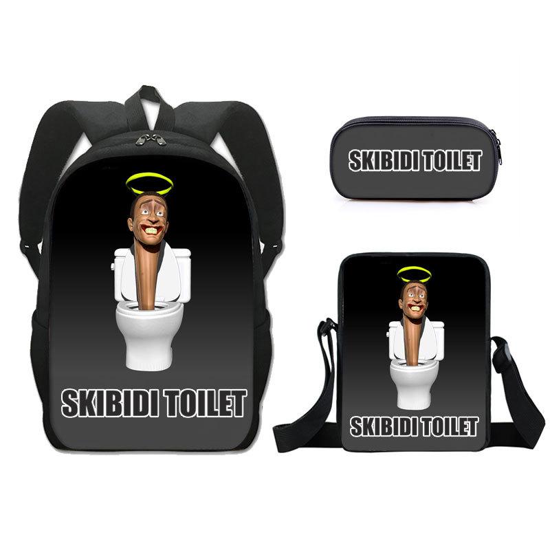 Klassisch Neuheit skibidi Toilette 3D Druck 3 Stück/Set Schüler Schultaschen Laptop Tagesrucksack Rucksack Schräge Umhängetasche Federmäppchen