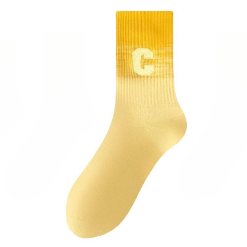 Gradient Socks, Spring and Autumn Cotton Socks, Boneless Mid-calf Sports Socks, Paired with Yoga Pants, Academic Style Long Socks for Women