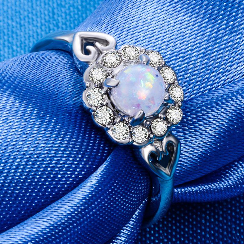 Opal Couples Rings: Heart-Shaped Diamond Gemstone Jewelry for Women, European and American Style