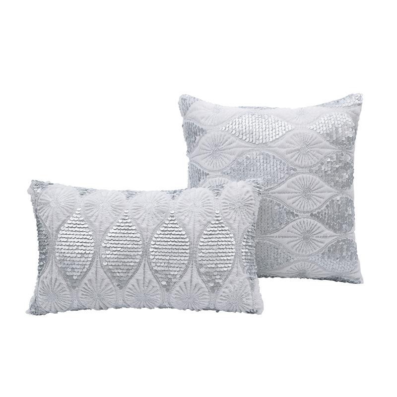 PV Velvet Sequin Embroidered Pillowcase French Light Luxury Metropolitan Pillow Home Living Room Sofa Decoration Pillow Waist Pillow Case