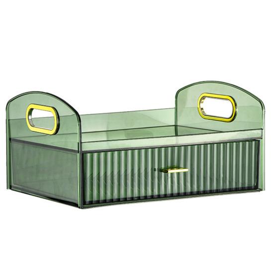 

Настольный ящик для хранения косметики с выдвижным ящиком и ручкой. Прозрачный двухуровневый гладкий устойчивый органайзер для губной помады с высоким забором, лосьон для лака для ногтей, органайзер для макияжа. зелёный