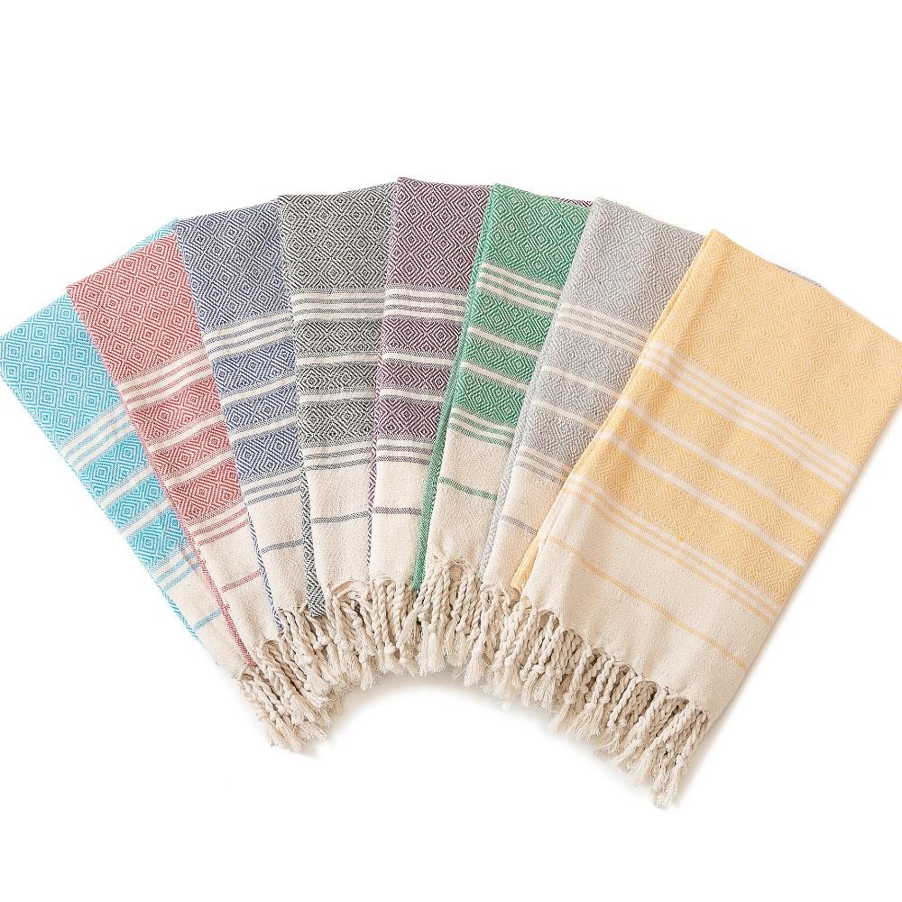 Cotton Turkish beach towel New diamond grid sports and fitness tassel bath towel kitchen towel soft absorbent quick