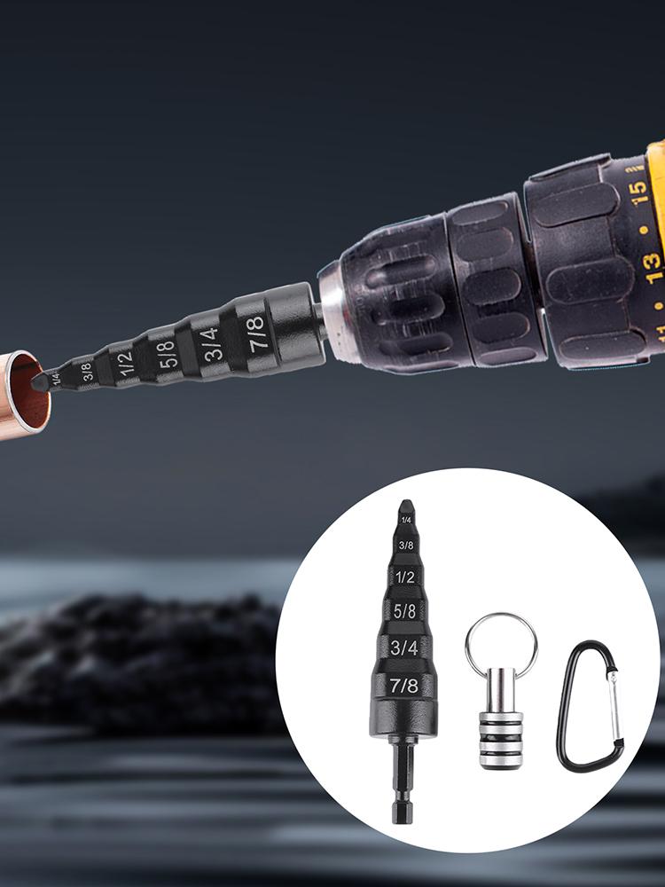 6 In 1 Swage HVAC Tool with Drill Bit Holder & Carabiner Reaming Step Drill Multi-Functional for 1/4 3/8 1/2 5/8 3/4 7/8 Tube