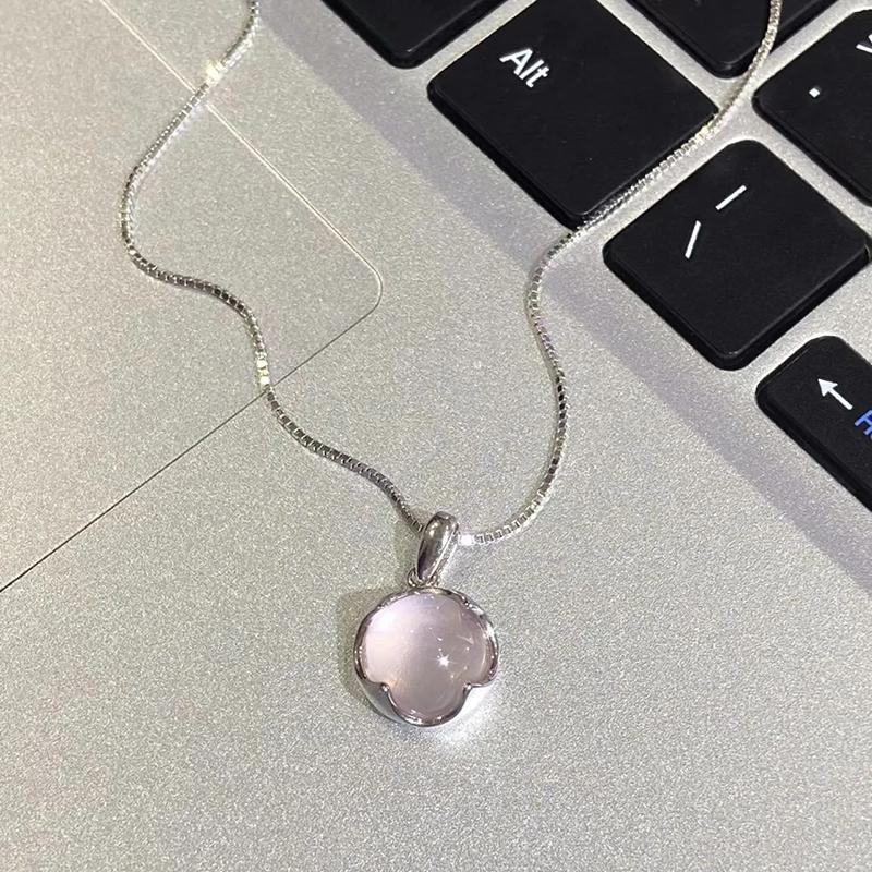 Pink White Chalcedony Round Pendant Necklace, Elegant Gemstone Jewelry For Women Fashion Daily Wear Gift