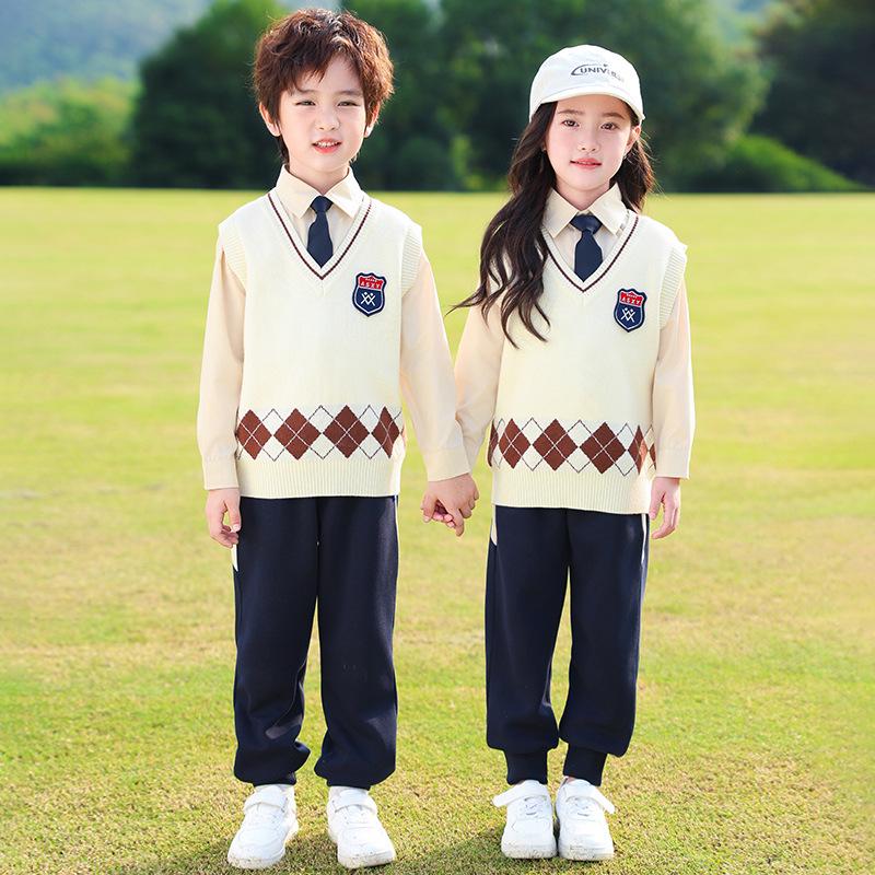 Primary School Three-Piece Baseball Uniform Set for Spring and Autumn - First Grade and Kindergarten.