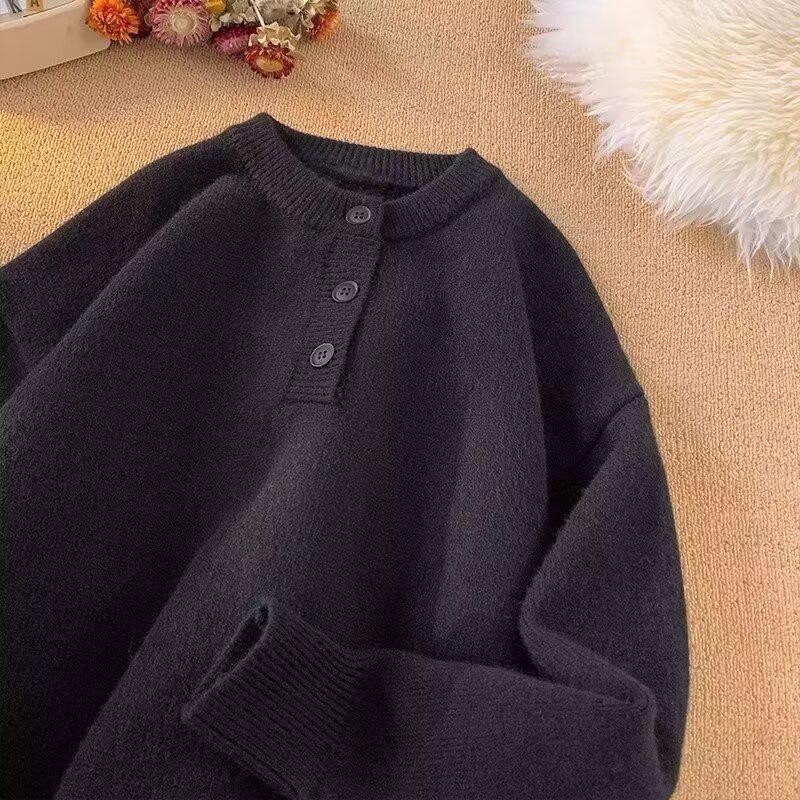 Men's High-End Henley Collar Sweater - Spring/Autumn 2026 Solid Color Knitwear