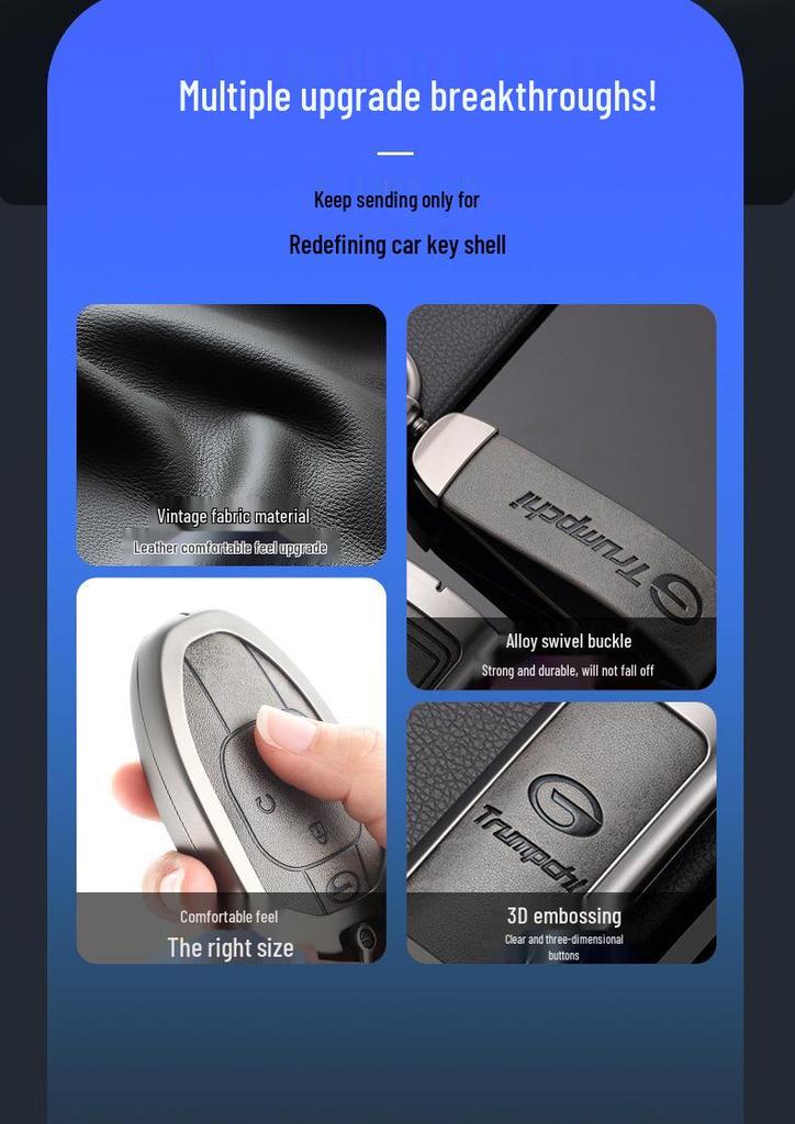 Compatible Key Case for Trumpchi GS4, GS3, GS5, GA6, GA3, GA4 - Metal Leather Car Accessories