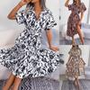2025 Spring/Summer Casual Leopard Print Tie-Up Shirt Dress for Women