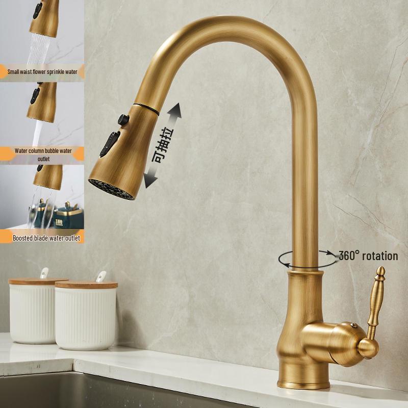 All-Copper 3-in-1 Pull-Out Sink with Hot/Cold Faucet for Kitchen and Vegetable Washing
