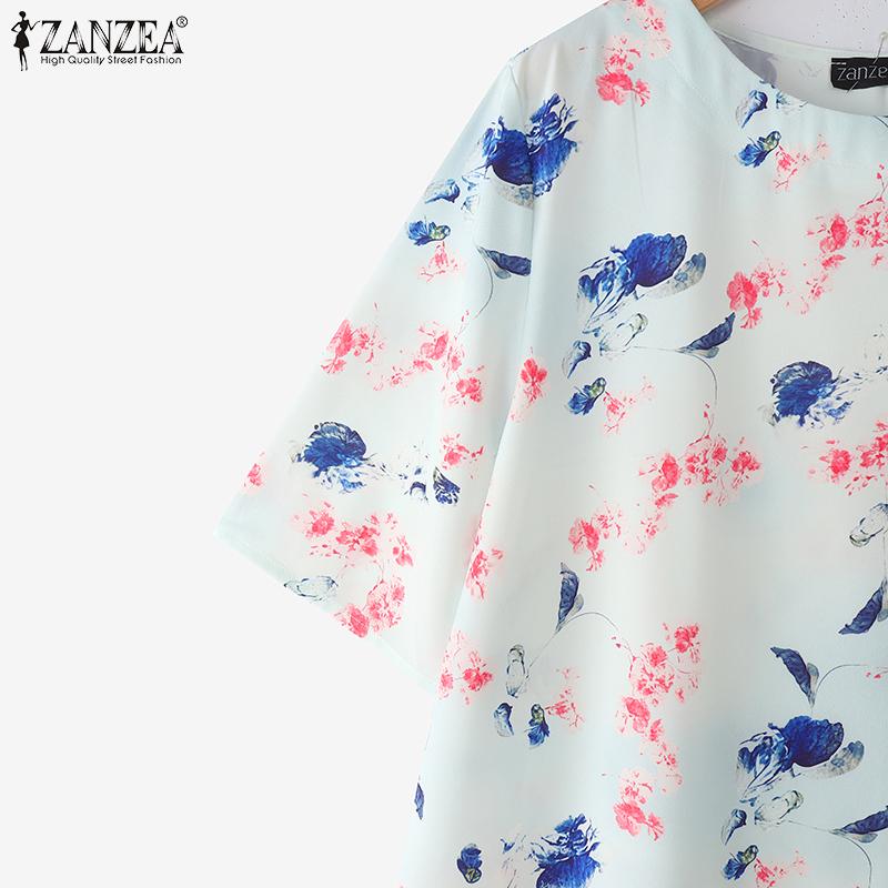 ZANZEA Women Casual Round Neck Half Sleeve Summer Floral Blouse