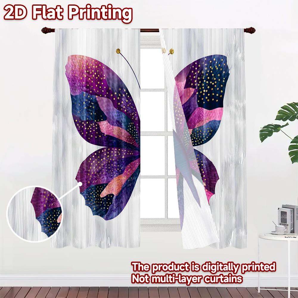 2D Flat Printing 2pcs Curtain Curtain Colorful Artistic Butterfly Digital Printed Polyester Drapes Party Decorations Use for Art