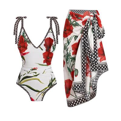 New One-piece Two-piece Swimsuit Women's French Retro Chiffon Skirt Swimsuit Set