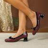 25DX Women's European-American Patent Leather High Heels - Shallow Mouth Floral Pattern, Square Toe, Chunky Heel, Plus Size 43