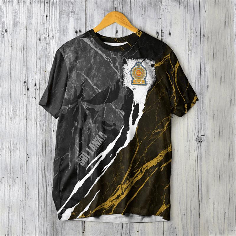 Camisetas de Manga Corta para Hombre y Mujer con Gráfico del Emblema de Sri Lanka, Camisetas Casuales de Exterior de Cuello Redondo Oversize, Tops