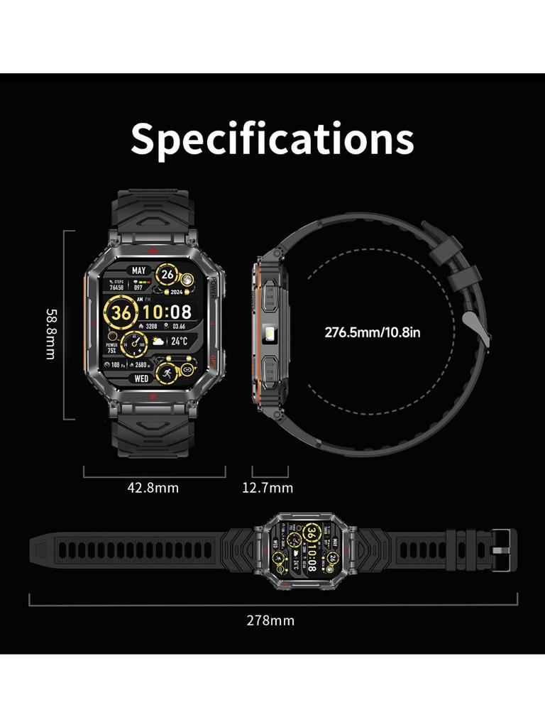 Military Smart Watch for Men with GPS Compass GPT Voice Assistant Smartwatch with LED Flashlight Bluetooth Call Fitness Tracker for Android & iOS