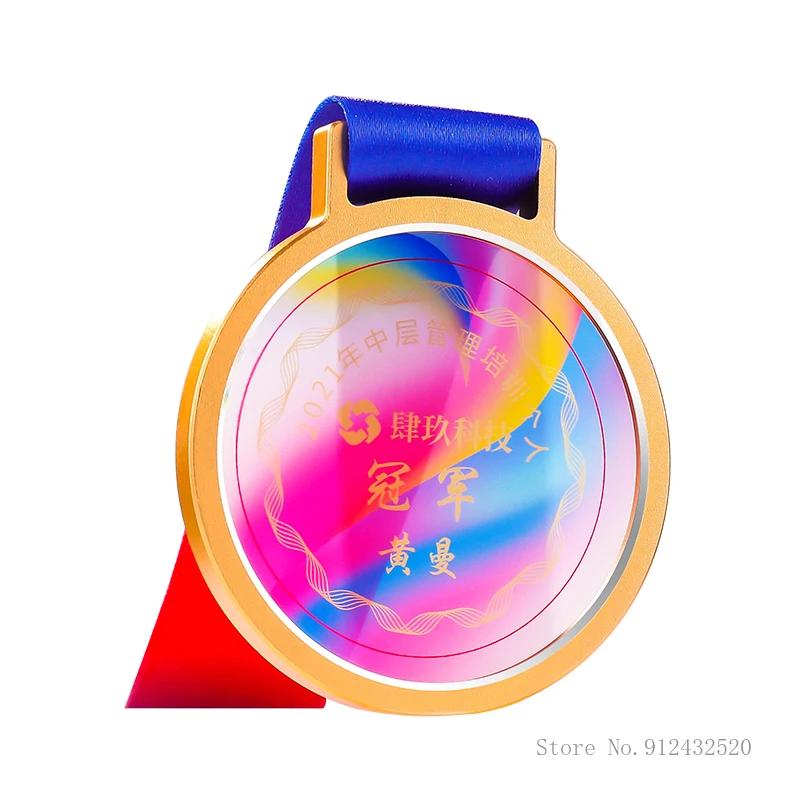 Custom Color Printing Transparent Medal, Gold, Silver, Bronze, Sports Awards, Marathon Red Box Packaging, Crystal Lettering, 1Pc
