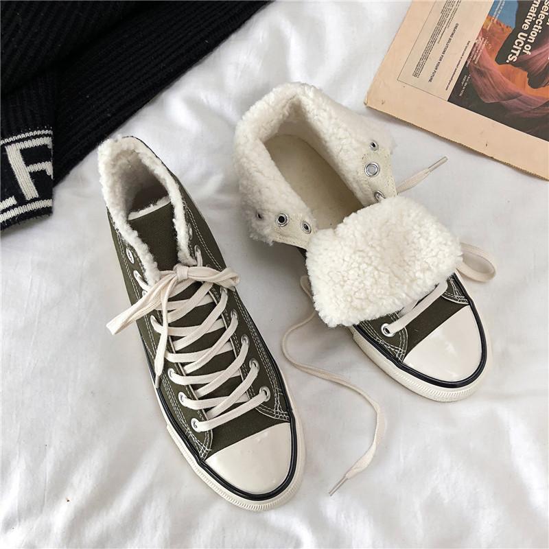 Canvas Shoes Men's High-top Winter Velvet Warm Cotton Shoes Are Trendy and Versatile Student Shoes Men's Cloth Shoes Are Trendy.