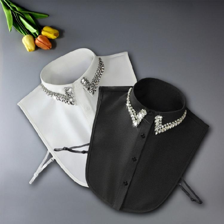Comfortable Polyester Detachable Collar For Blouses Rhinestones Decorated Accessory Half Shirt Womens Fashion Enhancer