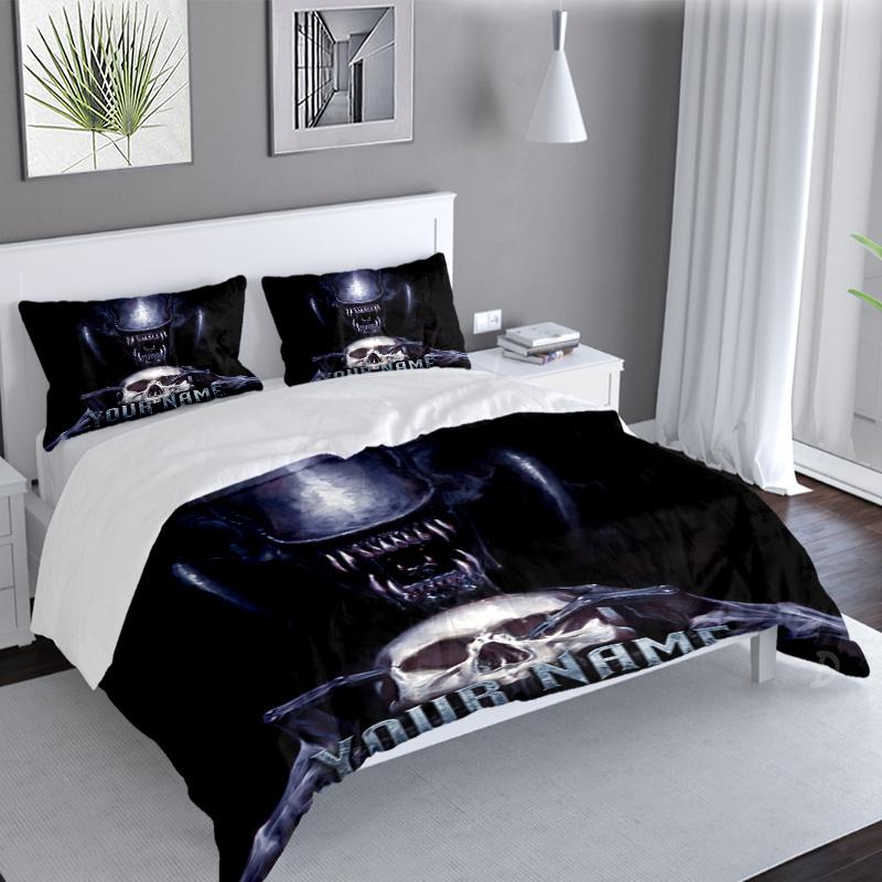 Custom Name 3PCS Alien Fire Bedding Set,Including Duvet Cover And 2pcs Pillowcases Perfect for Bedroom,Dormitory,Fan Christmas gift