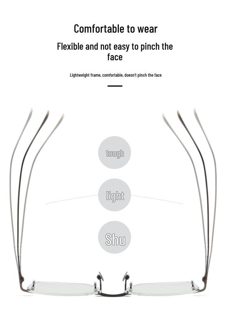 Japanese-Style Rimless Glasses Frame, Ultra-Light Pure Titanium, Large Frame for Myopia, High-Quality Design