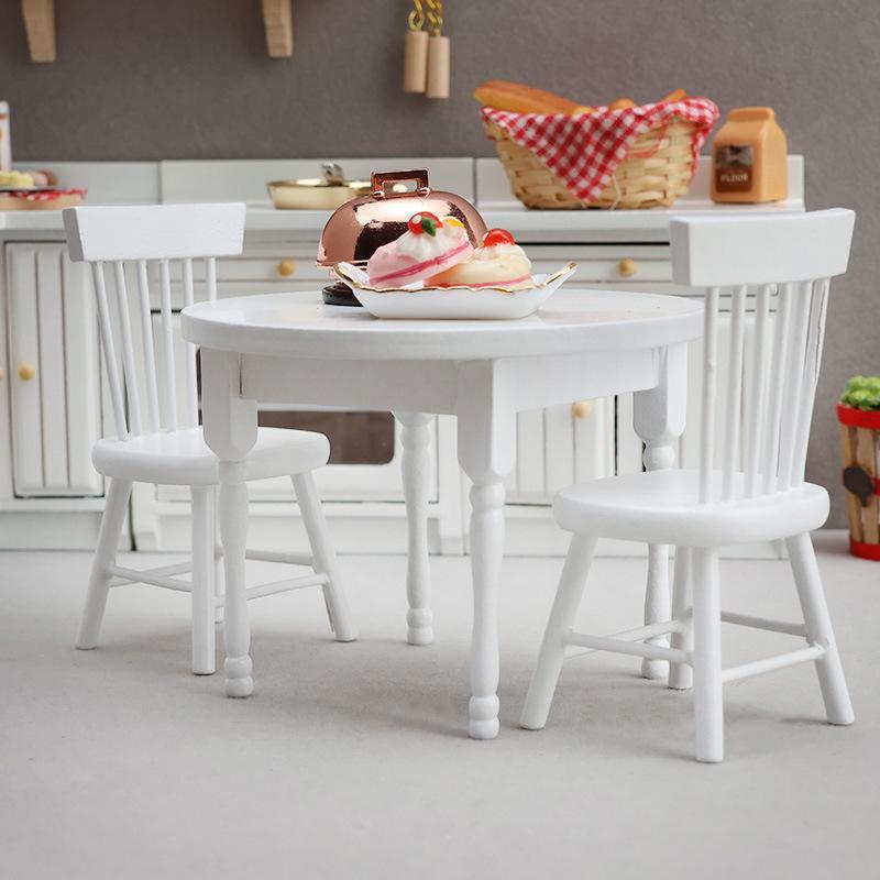 1/3Pcs 1:12 Mini Dollhouse Dining Table Chair Set Wooden Miniature Furniture for Dollhouse Micro Landscape Decor Kids Pretend Play Toy