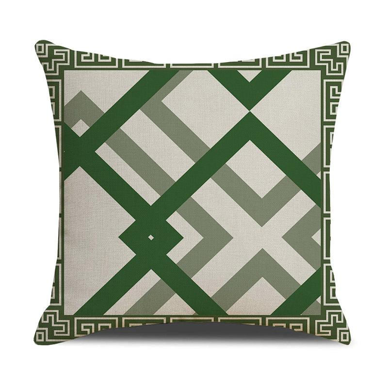 Light Luxury Green Linen Sofa Pillow Dark Green Geometric Pattern Pillow Bedside Cushion Cushion Pillow Cover