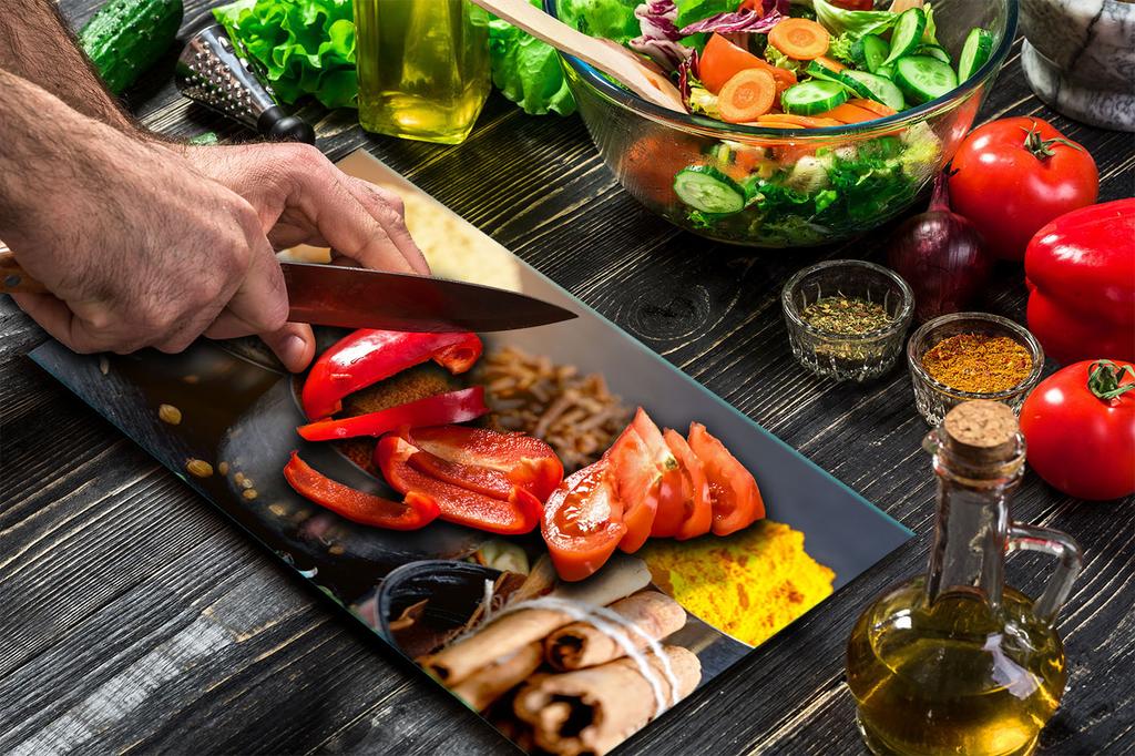 GLASS PLATE CUTTING BOARD 52x30 SPICES