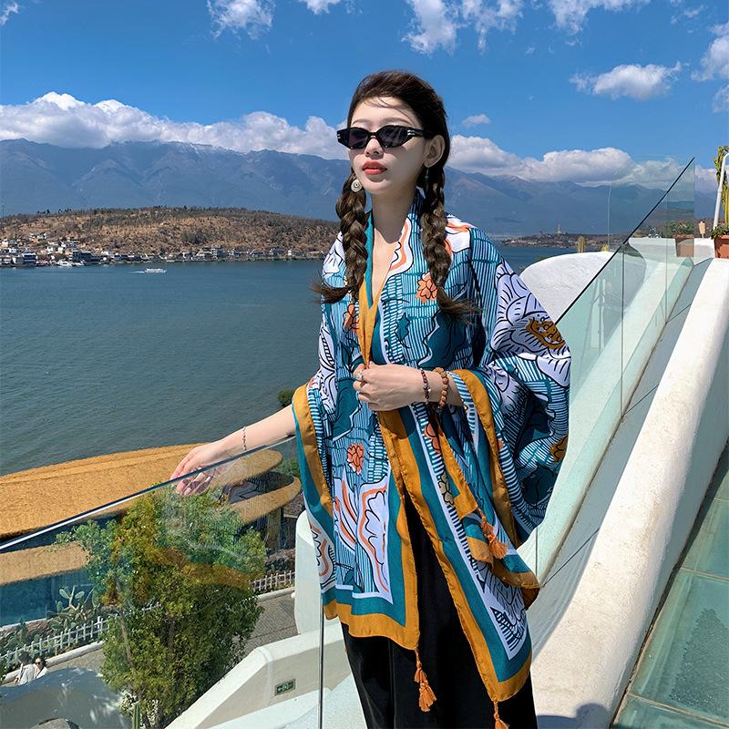 Summer retro outdoor silk scarf ethnic style shawl scarf women's desert travel dual-purpose spring and autumn versatile fashion scarf
