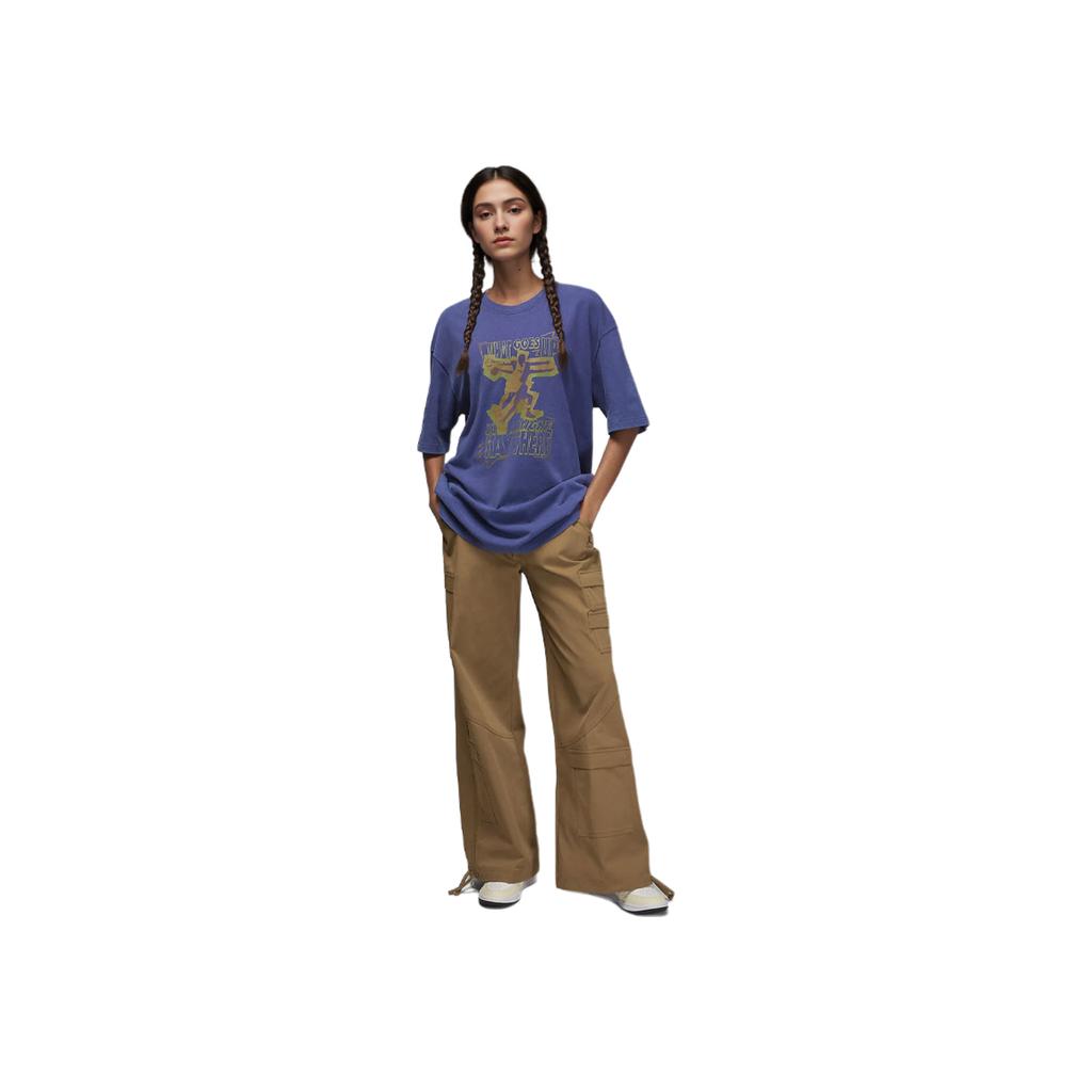 Jordan Letter Pattern Printed Ribbed Round Neck Loose Short Sleeve T-Shirt Women Tops Sky-Purple FD7208-502