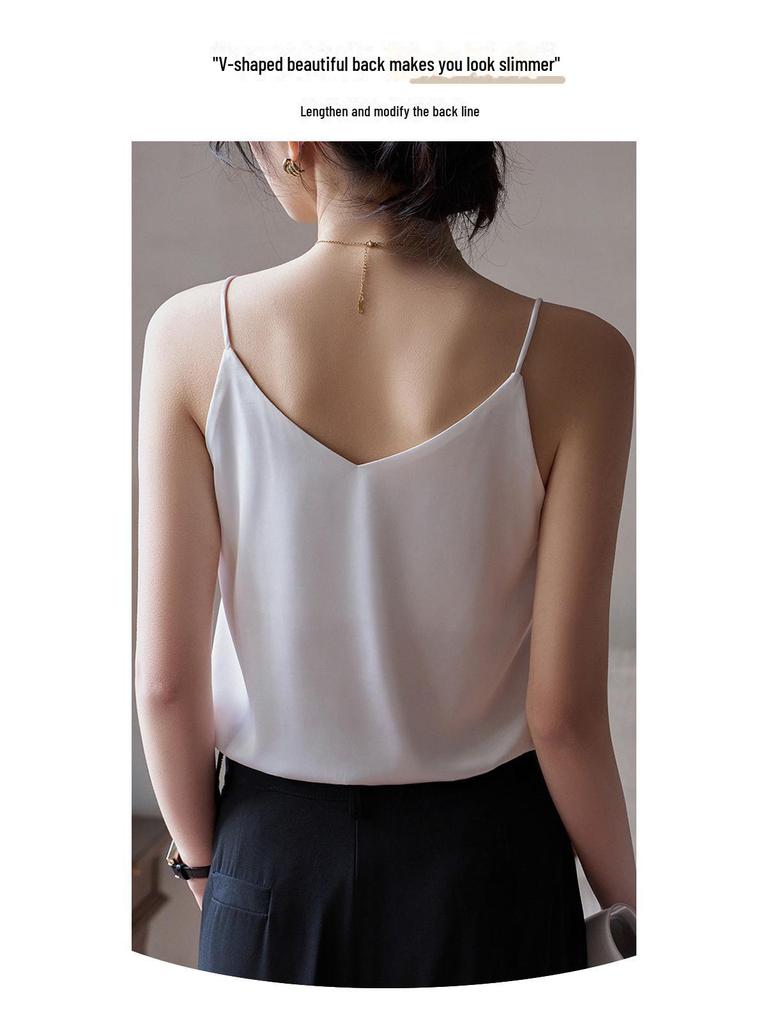 Gilet da donna con spalline bianche effetto raso per l'estate 2024, per l'uso all'aperto