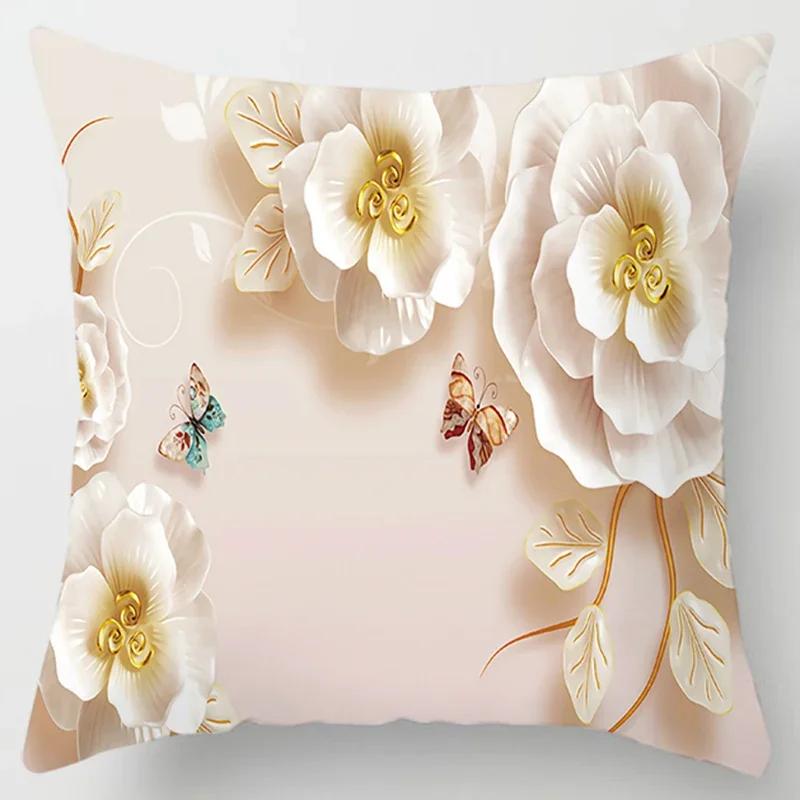Square Pillow Case, D Printing Flower, Elegant and Fresh, Home Decoration, Living Room Sofa Cushion Cover, Pillow Case