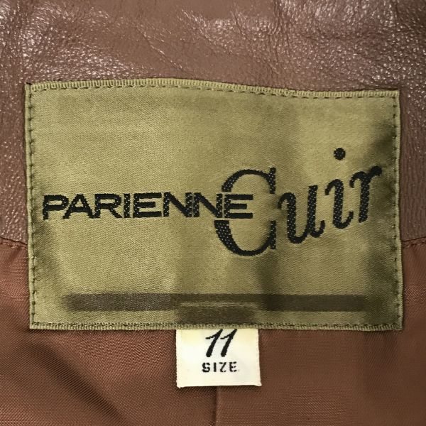 PARIENNE Cuir Lambskin Double Breasted Jacket No Collar Brown Women's L(USED)