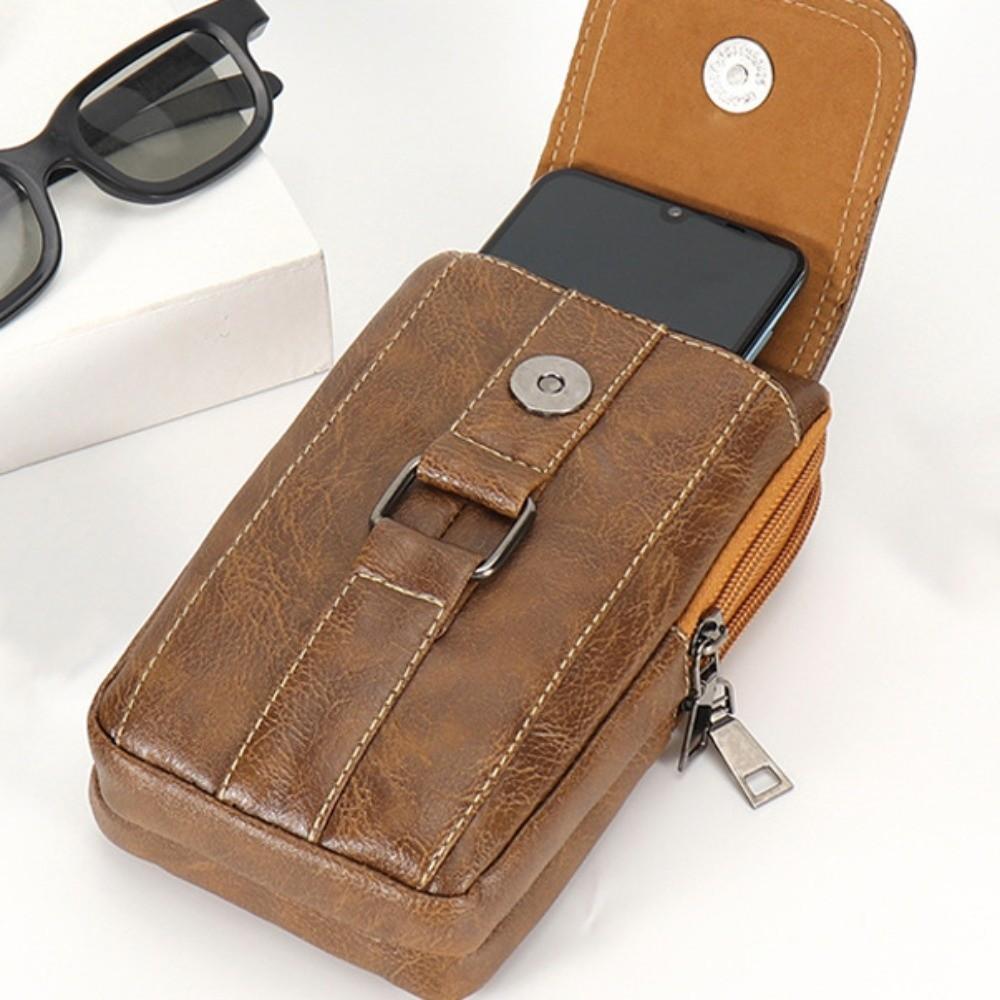 With Strap Mobile Phone Pouch Double Layers Phone Belt Hanging Pouch Phone Belt Clip Bag  Men