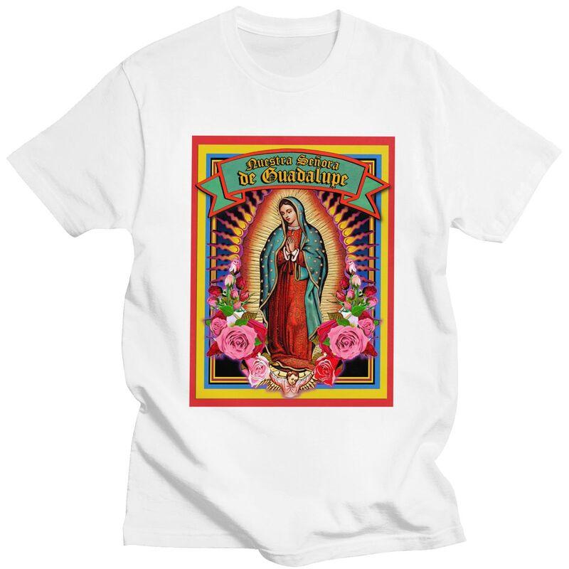 Custom Guadalupe Virgin Mary T Shirts for Men Pure Cotton Tee Tops Religious Art Tshirts Short Sleeve Tshirt