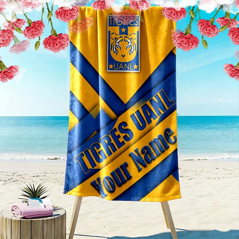 Name Custom Tigres UANL Logo Print Beach Towel, Large Soft Quick Dry Towel for Beach Camping Swimming