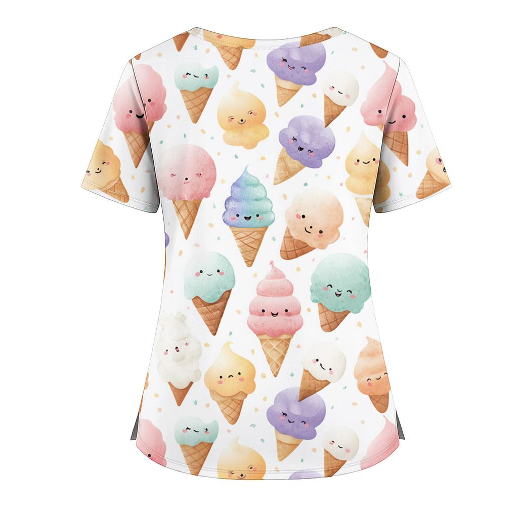 Women's Fashion V,Neck Short Sleeve Overalls With Pockets  Print Tops  Clothes
