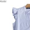 ZANZEA Blusa de rayas sueltas sin mangas con cuello en V informal de verano
