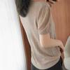 Dámské letní štíhlé pletené tričko s krátkým rukávem a výstřihem do V z ledového hedvábí, korejské, jednobarevné