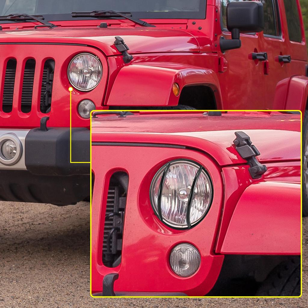 X AUTOHAUX Headlight Grille Guard Protector Covers for Jeep Wrangler JK, Black Round Headlight Grille Covers, 1 Pair