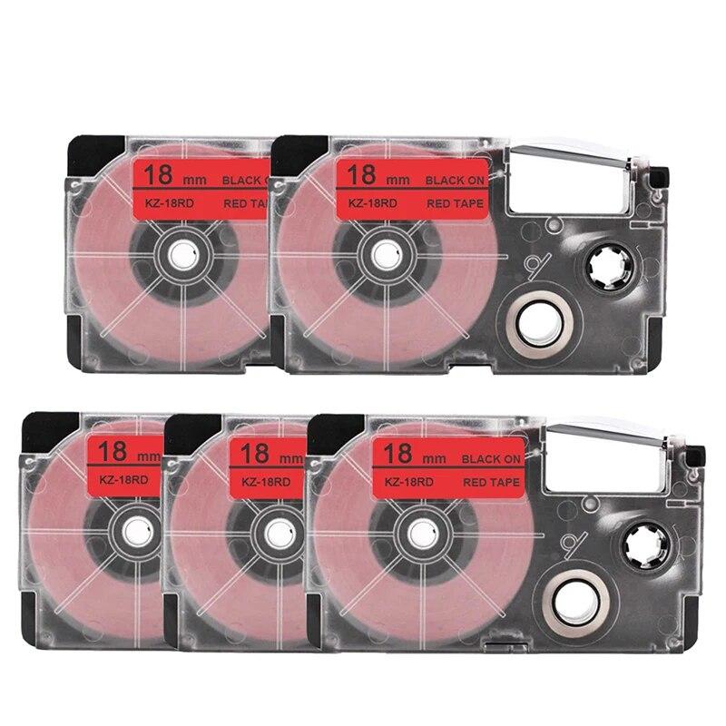 5 Packs 18mm Label Tape XR-18GN XR18YW XR18WE XR18BU Ribbons Compatible for Casio EZ Label Printer KL-100 KL120 KL60 KL-750