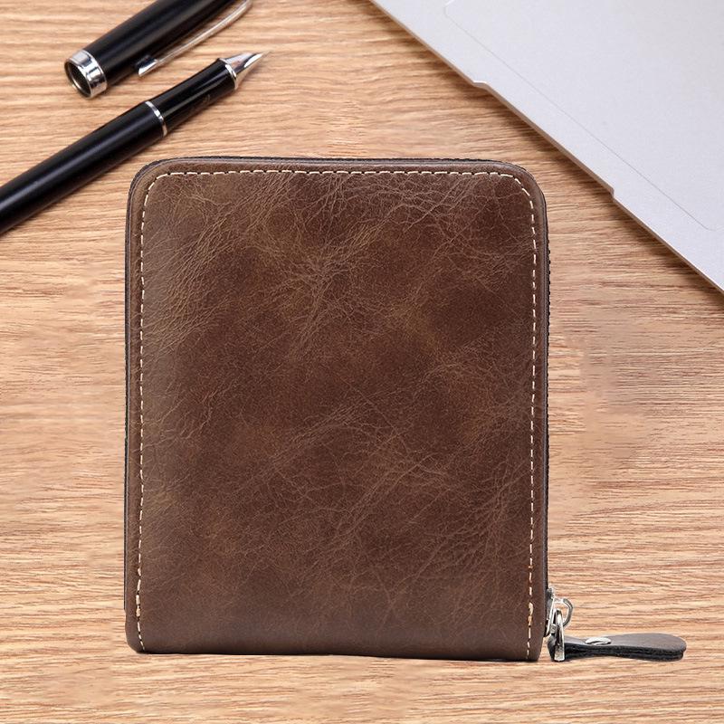 Men's Bifold Wallet with Zipper Edge - Vintage Leather ID and License Holder with Snap Coin Purse