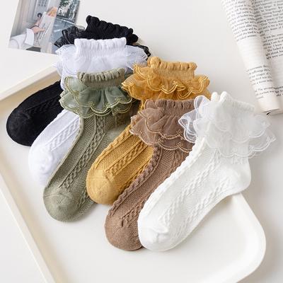3 Paare/Lot Sommer Mädchen Socken Baby Kinder Rüschensocken Niedliche Kinder Verspielte Weiße Schwarze Spitze Baumwollsocken Für 1-10 Jahre
