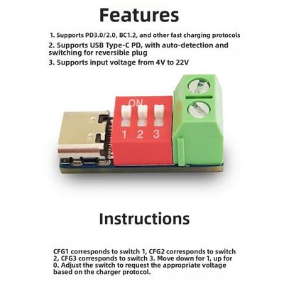 PD Fast Charging 5V~20V DIP Switch Adjustable DC Voltage Power Supply Module Blue Green 11 * 28mm Size