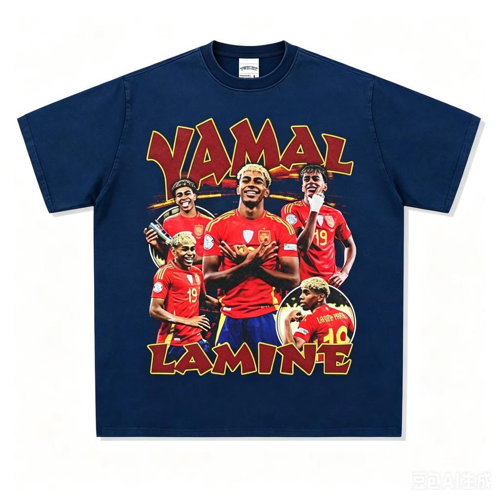 Camiseta de Lamine Yamal Vintage Bootleg Retrato de Jugador de Fútbol Retro Gráfico Algodón Oversize Estrella de Fútbol Impreso Streetwear Ropa Y2k Femenina Masculina