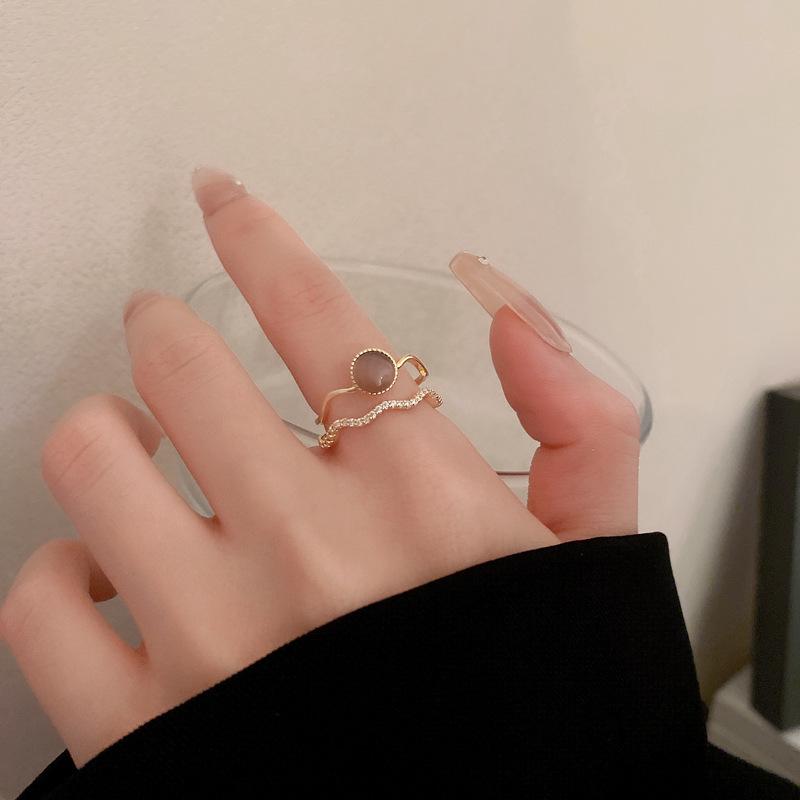 Inel Geometric cu Zircon Placat cu Aur - Modă High-End în Stil Coreean pentru Degetul Arătător