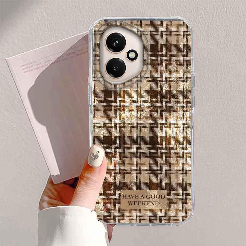 Brown Lattice Grid Pattern Phone Case for Honor 400 200 90 Smart Pro Magic7 6 70 Lite X9a X9c X9b X8b X8a X8c X7c X7b X6c Cover