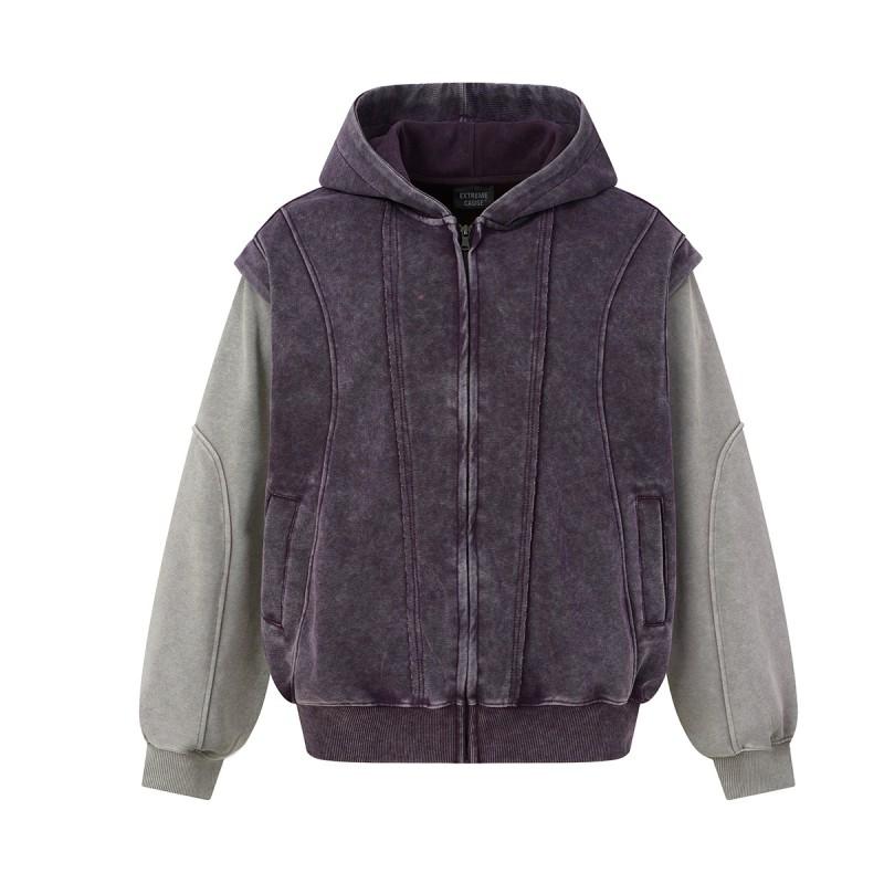 Mens Oversized Hooded Zip-Up Sweatshirt With Washed Vintage Look Cotton Blend Casual Streetwear